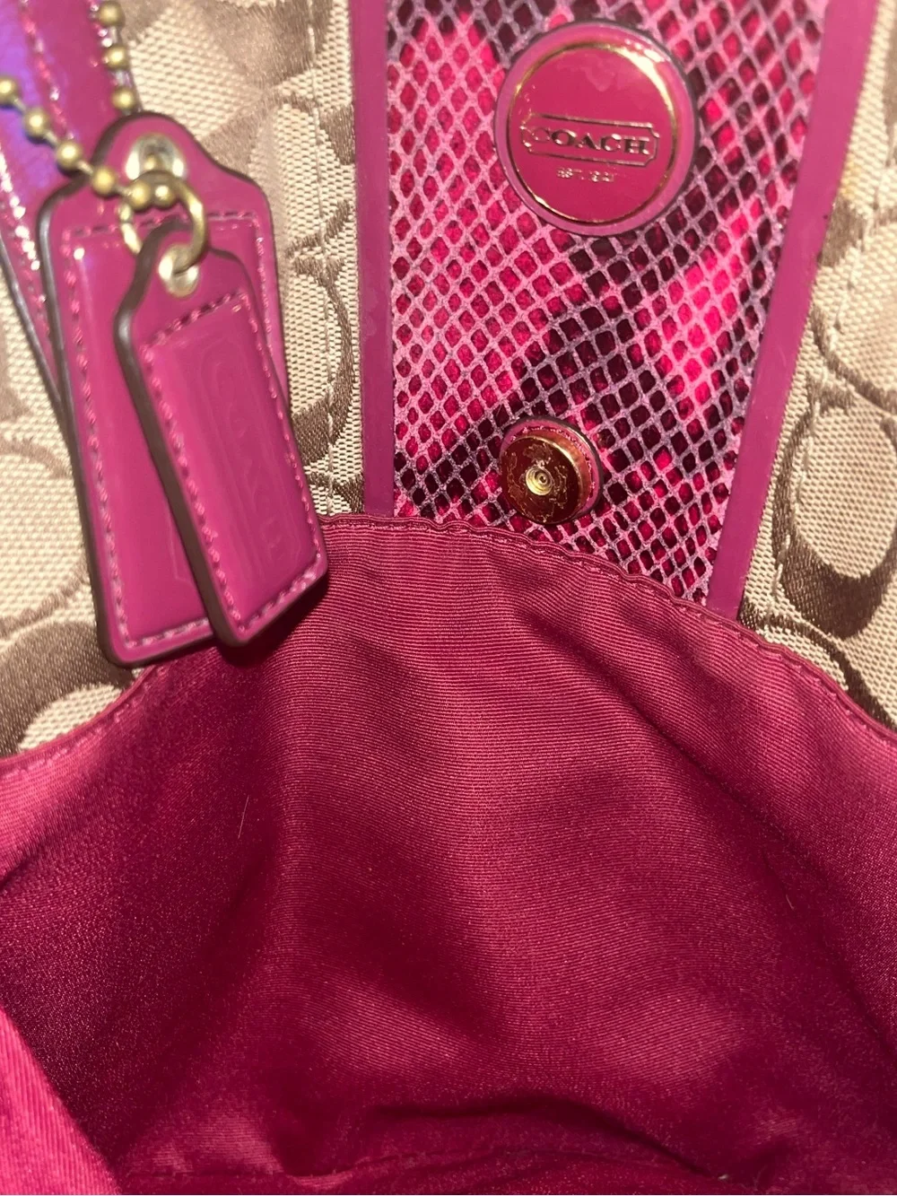 Coach Canvas Tote with Plum Leather Accents
